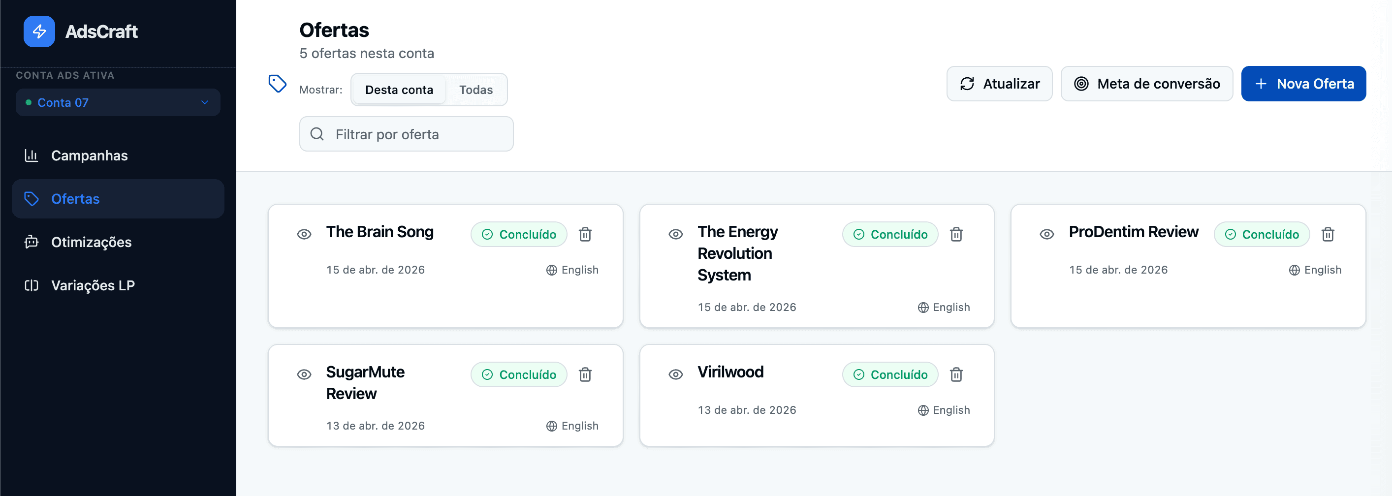 Visual desktop da seção de ofertas
